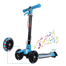 Load image into Gallery viewer, Folding Aluminum 3 LED Light Up Wheels Kids Music Kick Scooter-Blue
