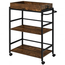 Load image into Gallery viewer, 3-Tier Kitchen Serving Bar Cart with Lockable Casters and Handle Rack for Home Pub-Rustic Brown
