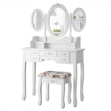 Load image into Gallery viewer, 7 Drawer Tri-Folding Mirror Dressing Vanity Makeup Set-White
