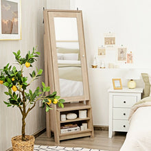 Load image into Gallery viewer, 2-in-1 Wooden Cosmetics Storage Cabinet with Full-Length Mirror and Bottom Rack
