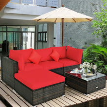 Load image into Gallery viewer, 5 Pcs Outdoor Patio Rattan Furniture Set Sectional Conversation with Navy Cushions-Red
