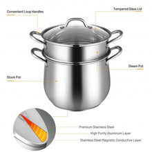 Load image into Gallery viewer, 2-Tier Steamer Pot Saucepot Stainless Steel with Tempered Glass Lid
