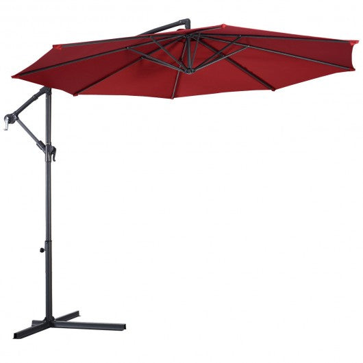 Hanging Umbrella Patio Sun Shade Offset Outdoor Market W/T Cross Base-Burgundy