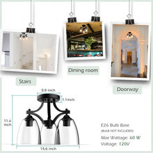 Load image into Gallery viewer, 3-Light Semi Flush Mount Ceiling Light with Vintage Clear Glass Pendant
