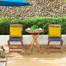 Load image into Gallery viewer, 3PCS Patio Folding Wooden Bistro Set Cushioned Chair -Navy
