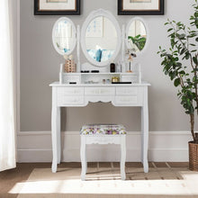 Load image into Gallery viewer, 7 Drawer Tri-Folding Mirror Dressing Vanity Makeup Set-White
