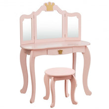 Load image into Gallery viewer, Kids Makeup Dressing Table with Tri-folding Mirror and Stool-Pink
