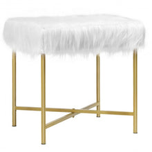 Load image into Gallery viewer, Faux Fur Ottoman Decorative Stool with Metal Legs
