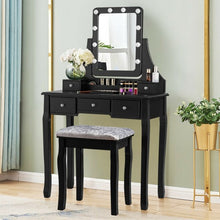 Load image into Gallery viewer, Vanity Dressing Table Set with 10 Dimmable Bulbs and Cushioned Stool-Black
