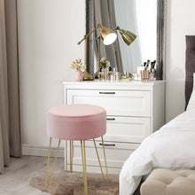 Load image into Gallery viewer, Round Velvet Ottoman Footrest Stool Side Table Dressing Chair w/ Metal Legs-Pink
