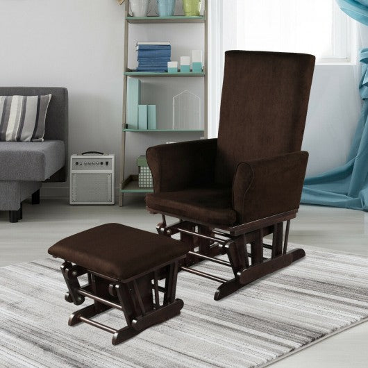 Baby Nursery Relax Rocker Rocking Chair Glider & Ottoman Set-Coffee