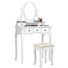 Load image into Gallery viewer, 5 Drawers Vanity Table Stool Set with 12-LED Bulbs-White

