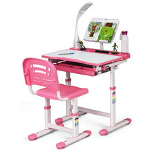 Load image into Gallery viewer, Adjustable Kids Desk Chair Set with Lamp and Bookstand-Pink
