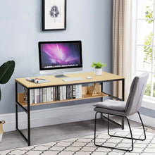 Load image into Gallery viewer, 55&quot; Computer Desk Writing Table Workstation Home Office with Bookshelf-Natural

