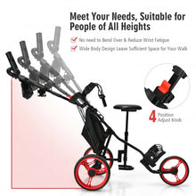Load image into Gallery viewer, 3 Wheels Folding Golf Push Cart with Seat Scoreboard and Adjustable Handle-Red

