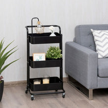 Load image into Gallery viewer, 3-Tier Metal Rolling Storage Cart Trolley 2 Brakes with Handle
