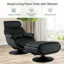 Load image into Gallery viewer, Top Grain Leather Swivel Rocking Chair and Ottoman Set with Locking Handle-Black
