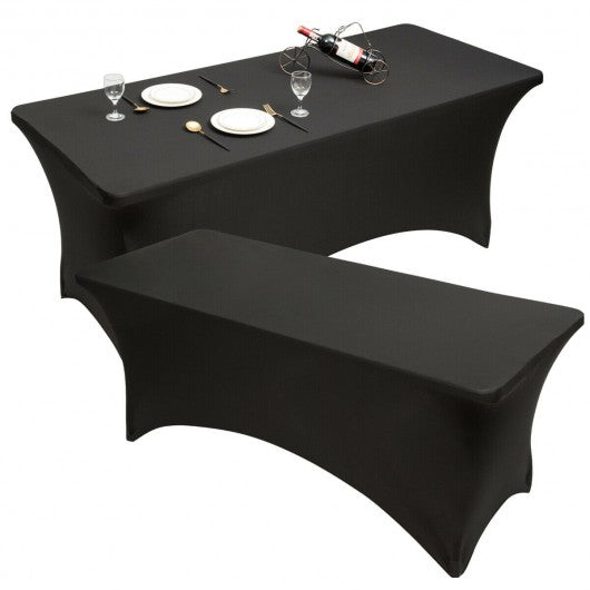 2Pcs 8 ft Rectangular Spandex Wedding Tablecloth-Black