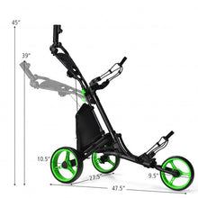 Load image into Gallery viewer, Folding 3 Wheels Golf Push Cart with Bag Scoreboard Adjustable Handle -Green
