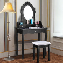 Load image into Gallery viewer, Vanity Makeup Dressing Table Stool Set Jewelry Desk 3 Drawer Mirror Black-Black
