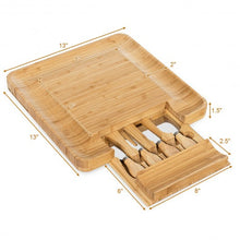 Load image into Gallery viewer, Bamboo Cheese Board &amp; Knife Set  w/ Slide-out Drawer
