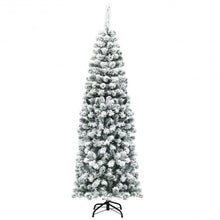 Load image into Gallery viewer, 6 Feet Unlit Hinged Snow Flocked Artificial Pencil Christmas Tree with 500 Branch Tip
