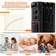 Load image into Gallery viewer, 1500W Oil Filled Portable Radiator Space Heater with Adjustable Thermostat-Black
