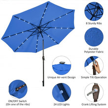 Load image into Gallery viewer, 10&#39; Solar LED Lighted Patio Market Umbrella Shade Tilt Adjustment Crank-Blue
