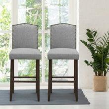 Load image into Gallery viewer, 29&quot; Bar Height Set of 2 Nailhead Bar Stools with Rubber Wood Legs-Gray
