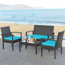 Load image into Gallery viewer, 4PCS Patio Rattan Furniture Set Cushioned Loveseat Armrest Garden-Turquoise
