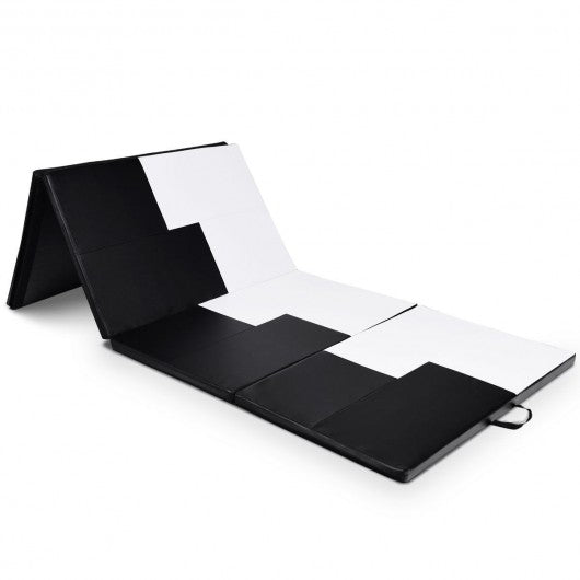 Gymnastics Mat Folding Portable Exercise Aerobics Exercise Mat-Black & White