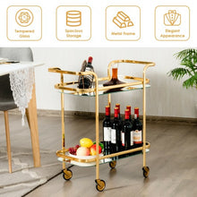 Load image into Gallery viewer, 2 Tier Metal Frame Rolling Kitchen Cart with Glass Shelves
