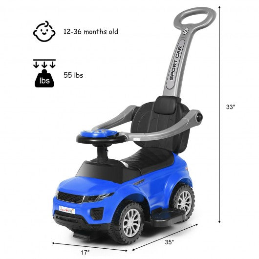 Honey Joy 3 in 1 Ride on Push Car Toddler Stroller Sliding Car with Music-Blue