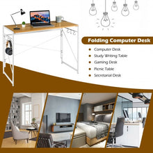 Load image into Gallery viewer, Folding Computer Desk Writing Study Desk Home Office with 6 Hooks-Natural
