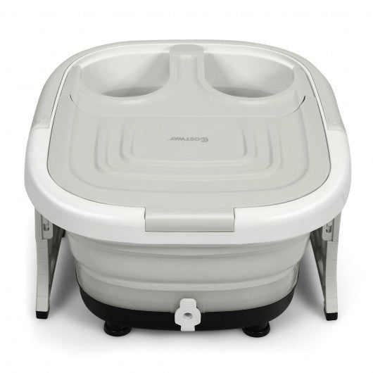 Foldable Foot Spa Bath Motorized Massager with Bubble Red Light Timer Heat-Gray