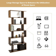Load image into Gallery viewer, 6-Tier S-Shaped Bookcase Z-Shelf Style Storage Bookshelf-Coffee
