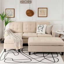 Load image into Gallery viewer, L-shaped Linen Reversible Sectional Sofa Couch with Ottoman-Beige
