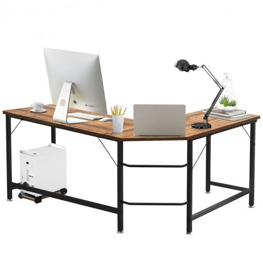 L Shaped Corner Computer Desk Laptop Gaming Table Workstation-Coffee