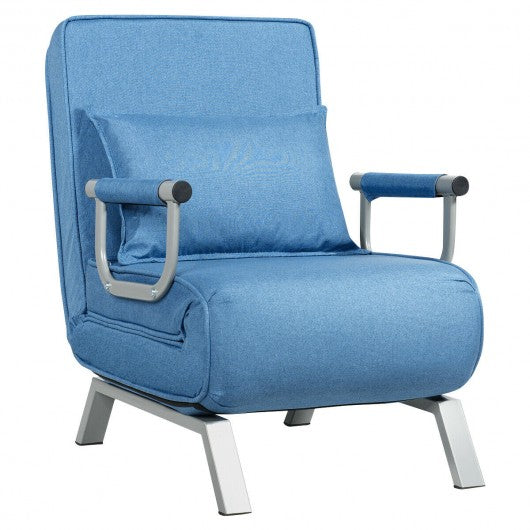 Folding 5 Position Convertible Sleeper Bed Armchair Lounge Couch w/Pillow-Blue
