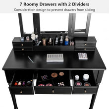 Load image into Gallery viewer, Makeup Dressing Table with Tri-Folding Mirror and Cushioned Stool for Women
