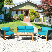 Load image into Gallery viewer, 4 Pcs Acacia Wood Outdoor Patio Furniture Set with Cushions-Turquoise
