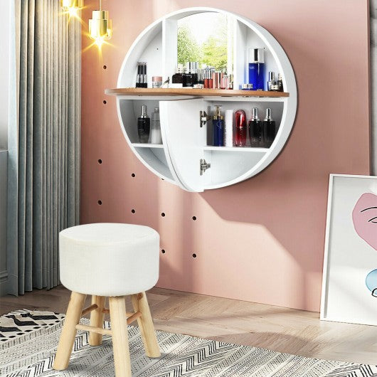 Wall Mounted Round Vanity Dressing Set with Cushioned Stool-White