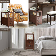 Load image into Gallery viewer, Set of 2 End Table Wooden with 2 Drawer &amp; Shelf Bedside Table-Brown
