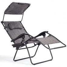 Load image into Gallery viewer, Folding Recliner Lounge Chair with Shade Canopy Cup Holder-Gray
