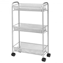 Load image into Gallery viewer, 3-Tier Mesh Rolling Cart Mobile Organizer Stand Utility Cart Trolley-Gray
