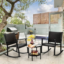 Load image into Gallery viewer, 3 Pcs Patio Rattan Rocking Chair Bistro Set with Coffee Table for Poolside Lawn

