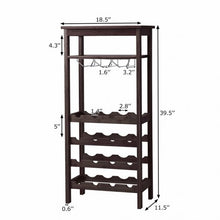 Load image into Gallery viewer, 16 Bottles Bamboo Storage Wine Rack with Glass Hanger-Brown
