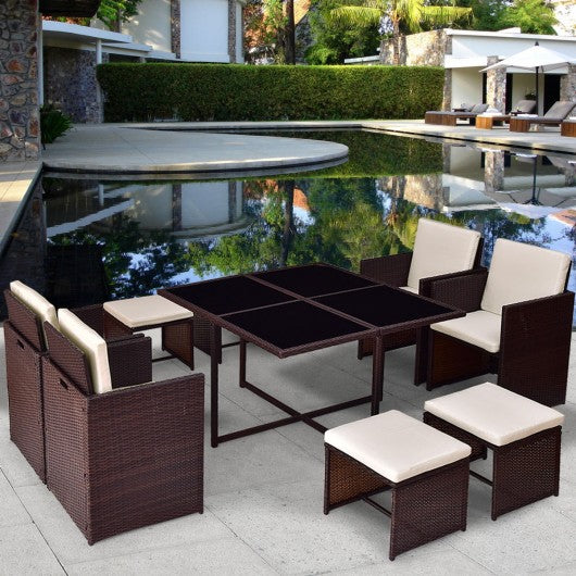 9 pcs Wicker Rattan Cube Garden Furniture Set