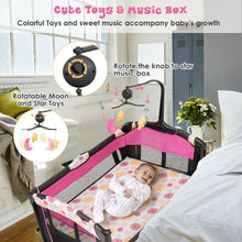 Load image into Gallery viewer, 3-in-1 Convertible Portable Baby Playard with Music Box  Wheel and Brakes-Pink
