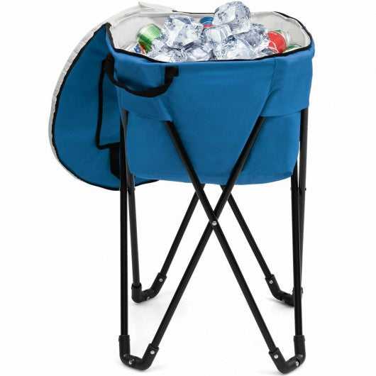 Portable Folding Tub Ice Cooler with Stand & Travel Bag-Blue